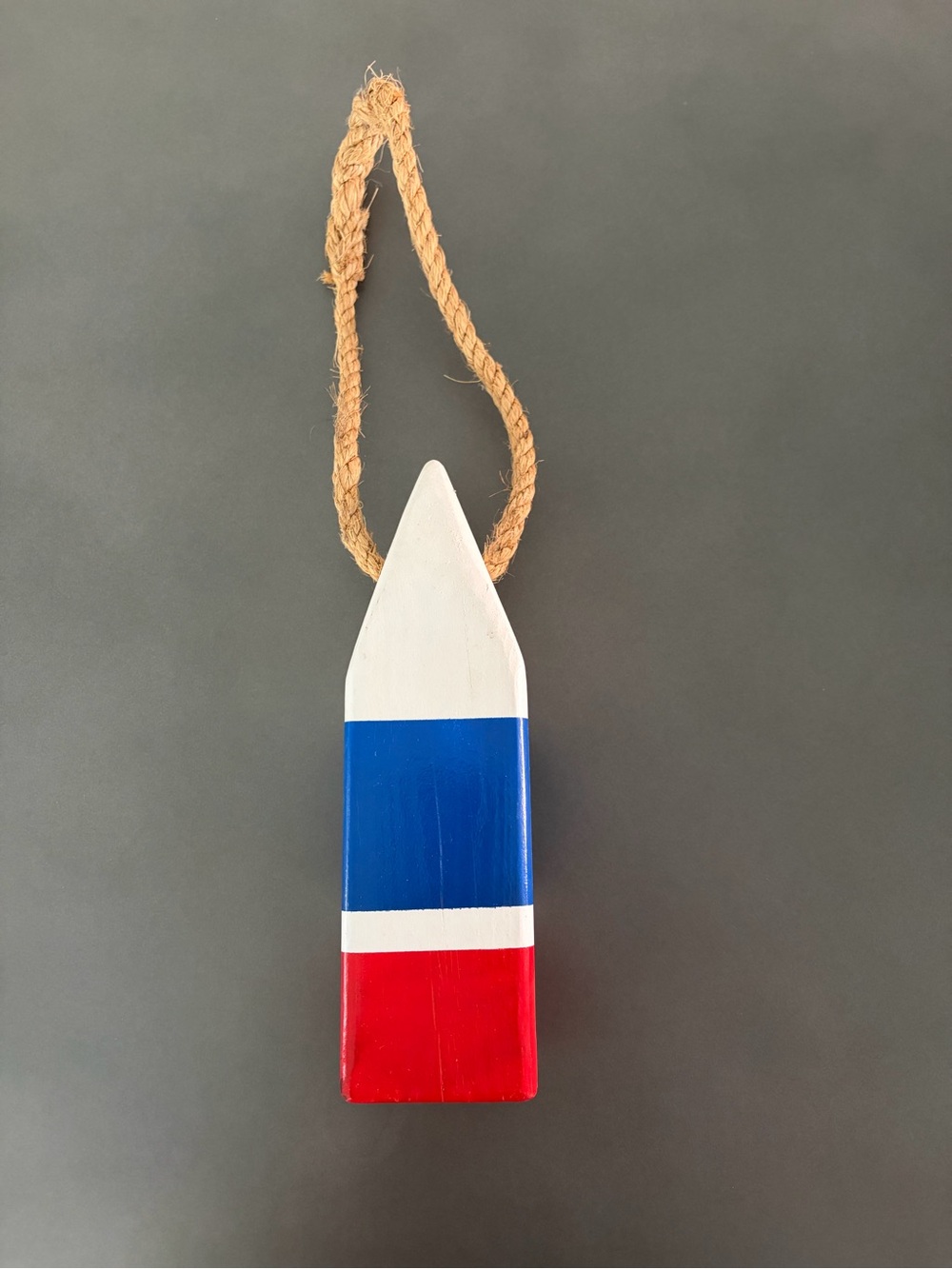 Nova Scotian Local Artisan Striped Red, White Blue Lobster Trap Buoy Home Decor